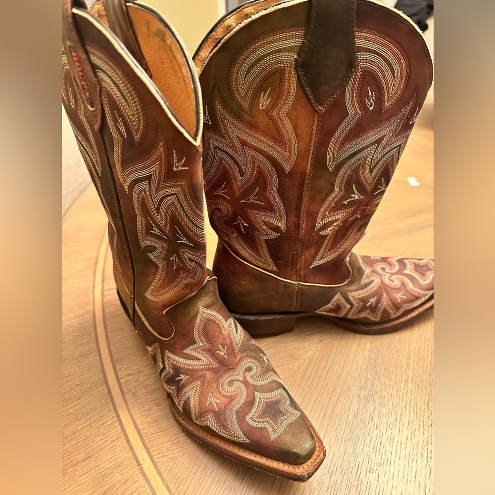 ROCKY HAND HEWN Western Cowgirl  Boots-Brown Sz8M